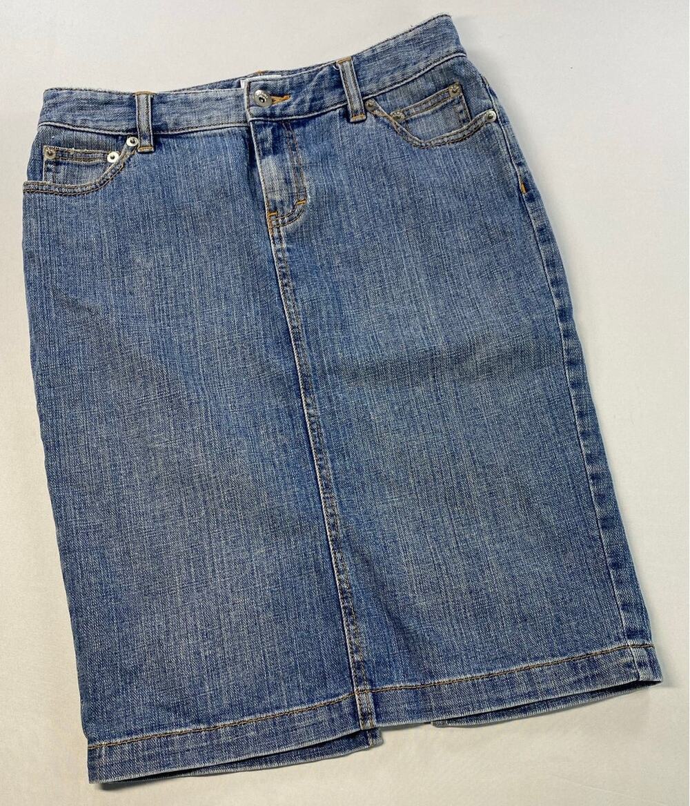 Calvin Klein Y2K Denim Skirt • Size 25 Back Embroidery Center Slit • 99/1 Blend